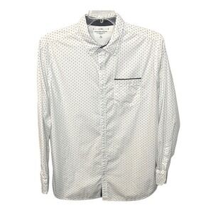 PD&C Peached Poplin Button Down‎ Shirt Mens XL White Black Polka Dot